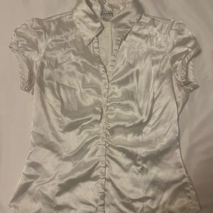 Allison Taylor Satin Ruched Short Sleeve Button Down